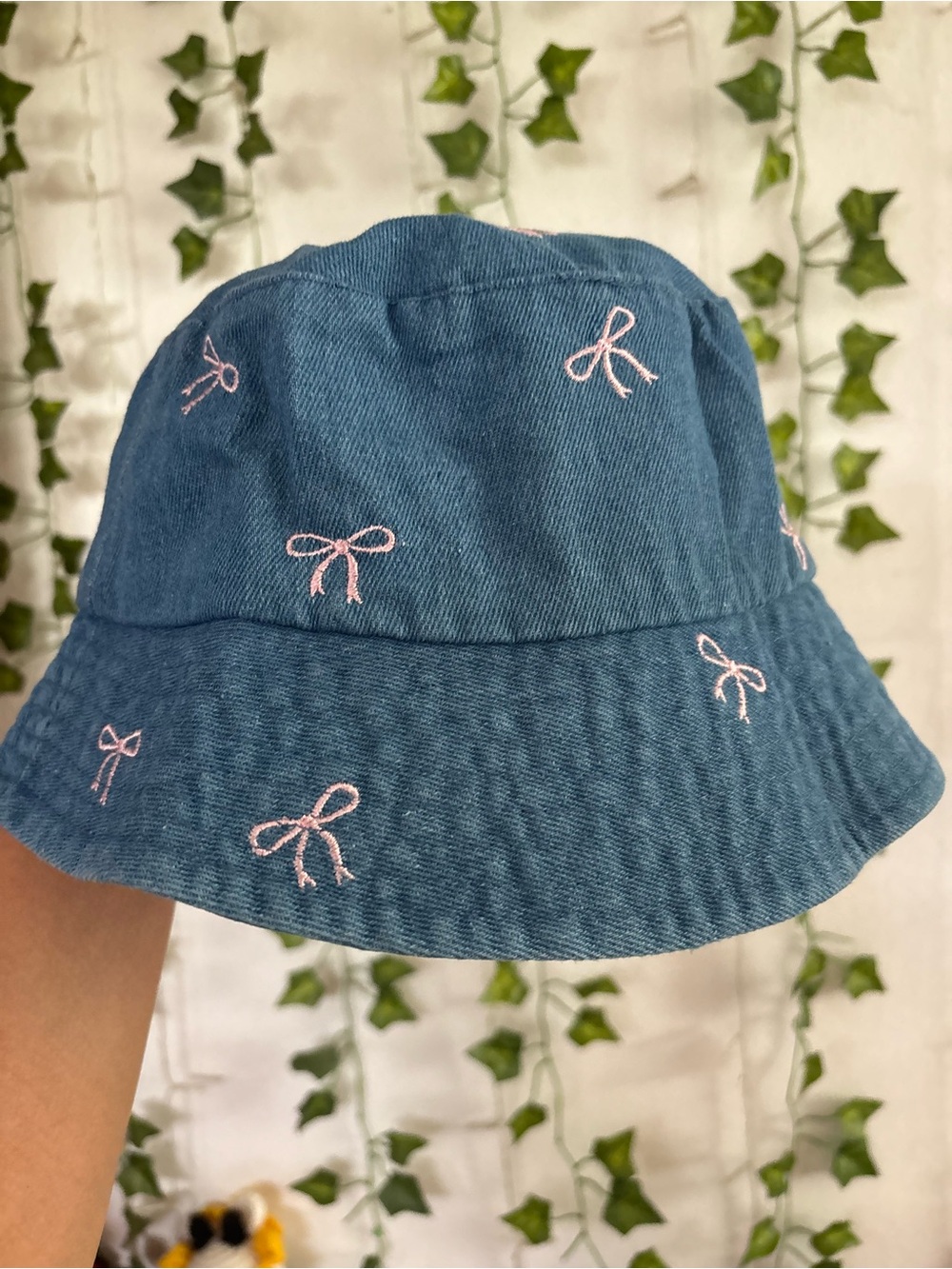 Bucket Hat with Pink Bow Embroidery
